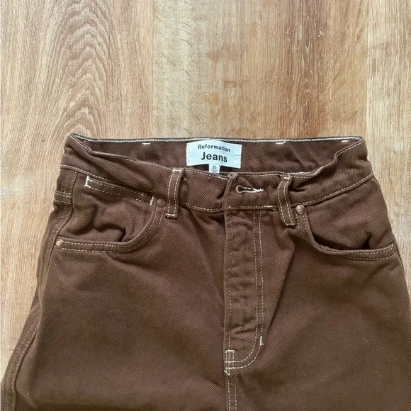 Reformation straight legged high waisted brown jeans size 25 - Picture 6 of 9